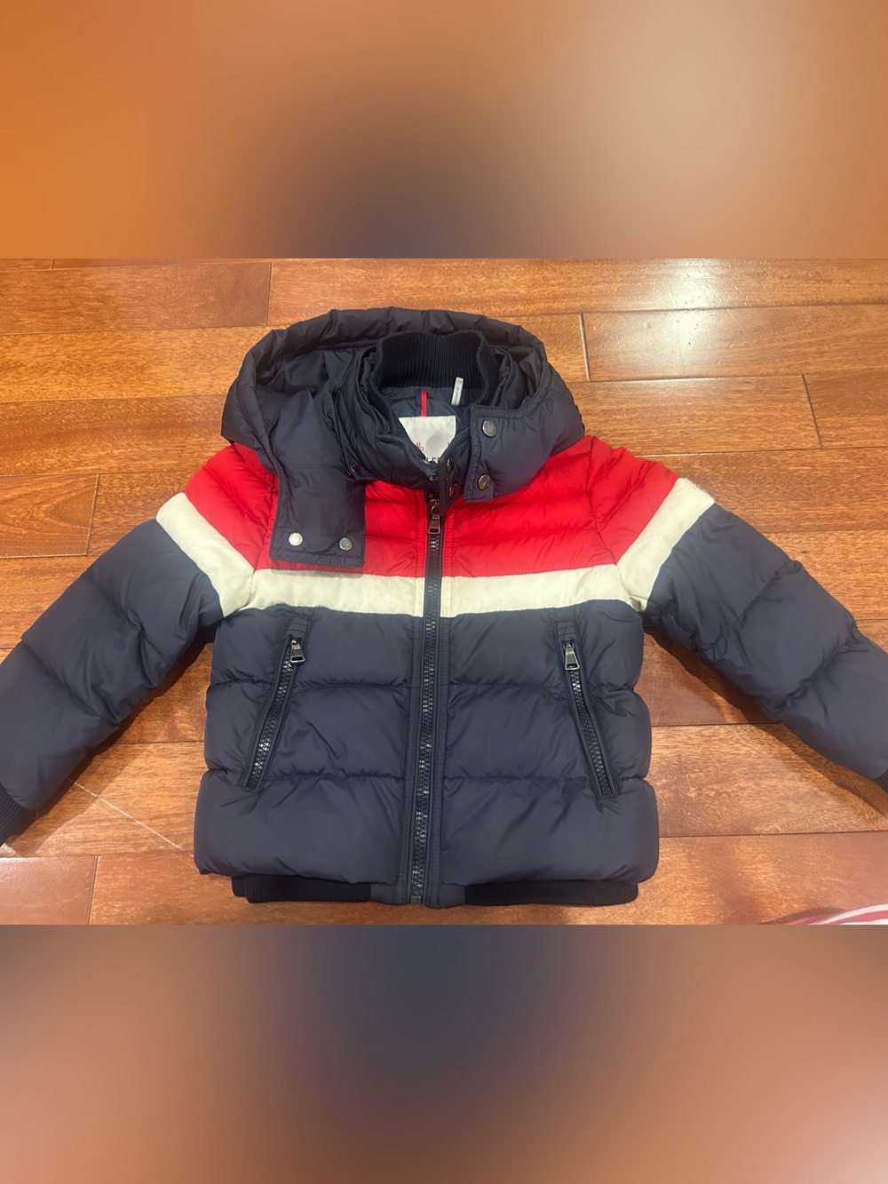 Moncler Kids Navy, Red & White Puffer Jacket - Hooded Winter Coat